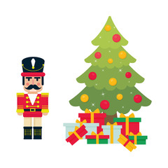 cartoon cute nutcracker with fir tree