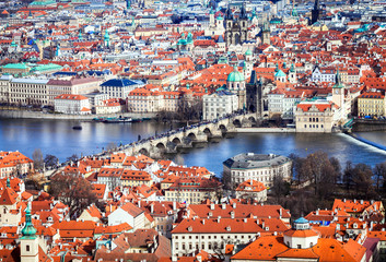 Fototapeta na wymiar A wide View of Prague city and the Vltava river