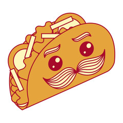 delicious mexican tacos with mustache kawaii vector illustration design