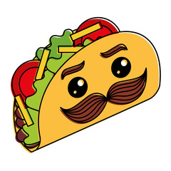delicious mexican tacos with mustache kawaii vector illustration design