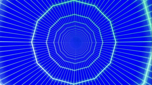  Animazione diergente tunnell a griglia fluorescente su sfondo chroma key