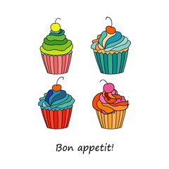 Sweet cape cakes seamless pattern on white background. Textile rapport.