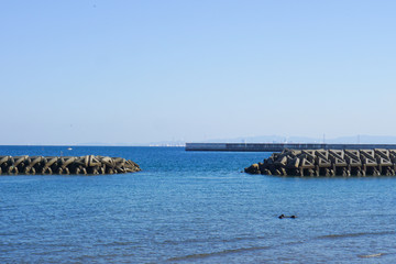 The Beppu beach japan is equipped with tsunami protection.