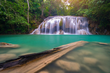 Landscape photo. Waterfall beautiful insoutheast asia. Erawan waterfall kanchanaburi Thailand.