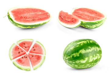 Collage of Fresh watermelon on a white background clipping path