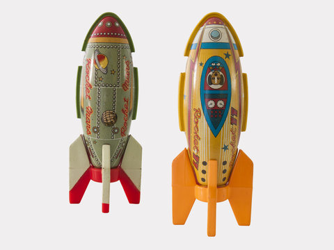 Rockets tin toy / Isolated white