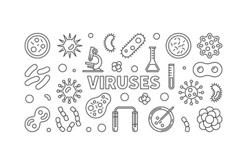 Viruses horizontal linear illustration. Vector virus line banner