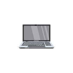 Fototapeta premium vector flat modern slim laptop computer with wide monitor screen and keyboard icon. Consumer electronics and home appliance element. Isolated illustration on a white background