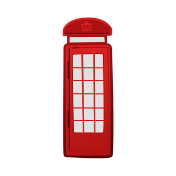Iconic red telephone box, booth, kiosk, London, England symbol and tourist attraction, cartoon vector illustration isolated on white background. Cartoon icon of London classis red telephone box