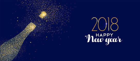 Happy New Year 2018 gold glitter champagne bottle