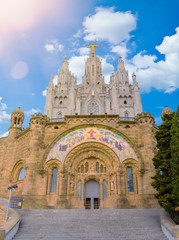 Fototapeta na wymiar Temple Expiatori del Sagrat Cor on summit of Mount Tibidabo, Barcelona, Spain