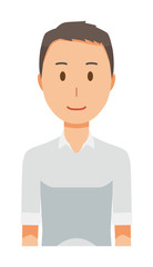 A man wearing a short sleeve shirt faces the front