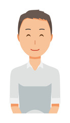 A man wearing a short sleeve shirt is smiling