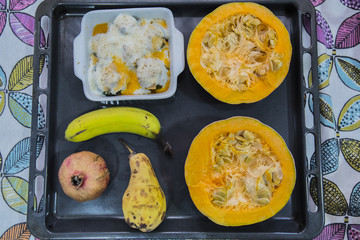 pumpkin dish with banana combined healthy and tasty, pear, with apple and zucchini