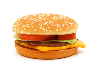 cheeseburger on white