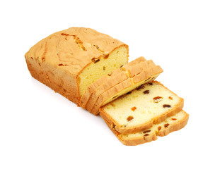 Cake with raisins on white