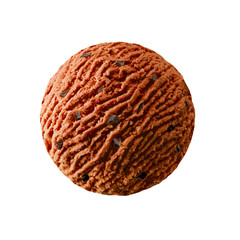chocolate ice cream scoop with chocolate pieces, Chocolate brown cocoa  ice-cream ball with chocolate