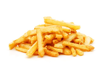 A pile of french fries isolated on white