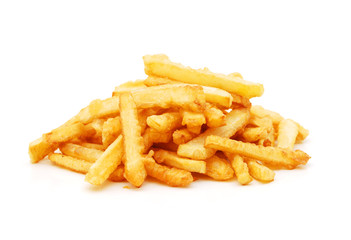 A pile of french fries isolated on white