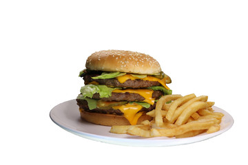 Triple Cheeseburger With French Fries