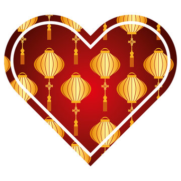 heart love lantern decoration pattern vector illustration red and golden image