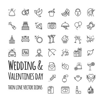 Wedding and Valentines day vector icons set