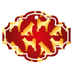 label dog zodiac calendar pattern vector illustration red and golden image