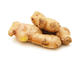 Fresh ginger on a white background