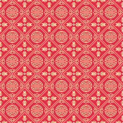 Chinese seamless pattern. Ornate Chinese wallpaper red color. Vintage style. Vector illustration