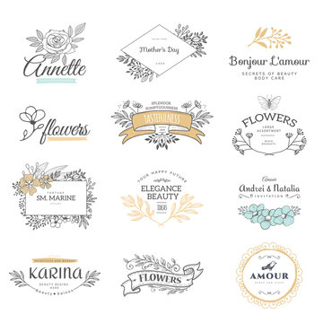Collection of vector logo templates. Flourishes calligraphic elements and frames. Modern style of design elements, postcard, banners.