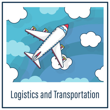 Logistics and Transportation, Cargo airline, Airfeight and airline logistics, Air cargo Operations, Aircraft vector illustration flat outline style