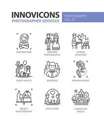 Photographer services - line design icons set