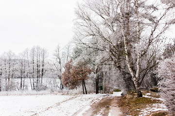 Naklejka premium Winter countryside road in central Europe