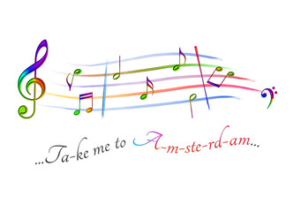 Naklejka premium Musical score colored Take me to Amsterdam