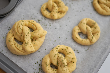 Homemade pretzel in preparing moment