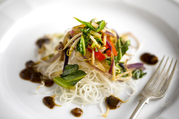 Soya pasta with vegetable, Vegetarian thai noodles,  vegetables, soya sauce
