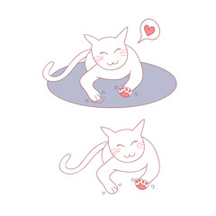 Cute Cat Massage on Bed. Vector Illustration.