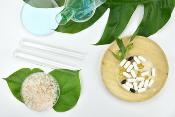 Natural organic botany and scientific glassware, Alternative herb medicine, Research and...