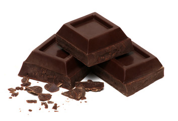 Chocolate pieces on a white