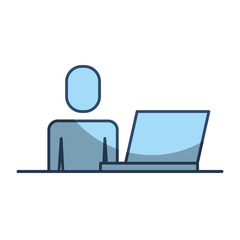 businessman working with laptop device vector illustration pictogram style