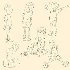 sketch teen boy in various poses and emotions