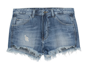 Blue denim cut woman shorts isolated on white
