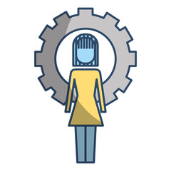 businesswoman work solution success gear vector illustration pictogram style