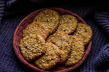 Christmas cookies are in a beautiful basket