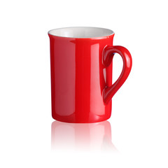 red coffee mug isolated on white