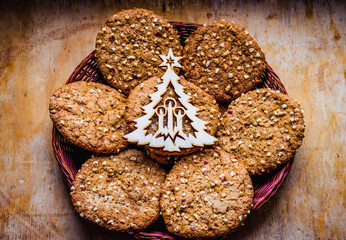 Christmas cookies are in a beautiful basket