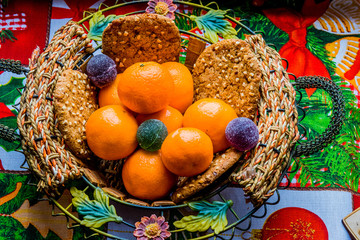 Christmas cookies are in a beautiful basket