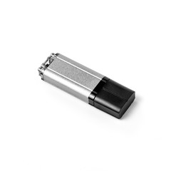 Grey usb flash drive on a white background.