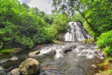 Fototapeta premium Kepirohi Waterfall located in Madolenihm Municipality, Pohnpei, Micronesia. 