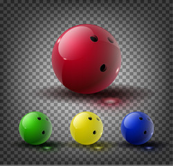 Red and multicolor Bowling Ball isolated on transparent background. Vector illustration